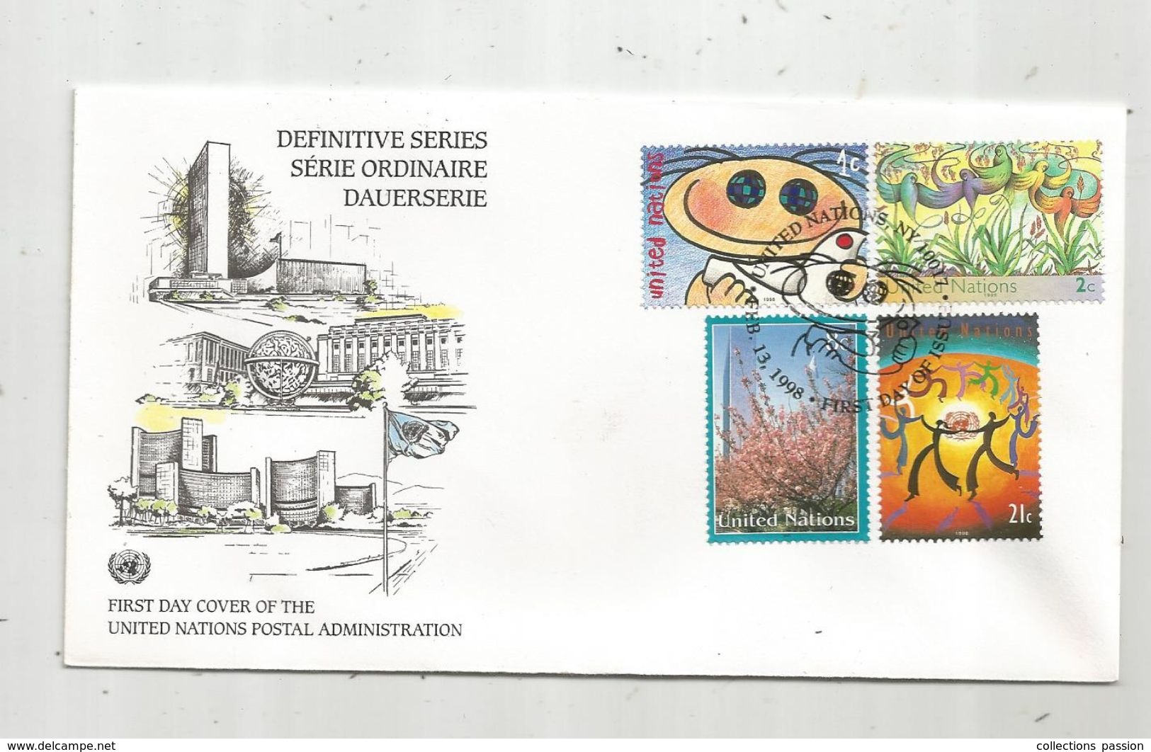 Timbre, FDC, 1 Er Jour  , UNITED NATIONS, NEW YORK 10017 ,1998 , Série Ordinaire , Definitive Series ,dauerserie - Brieven En Documenten