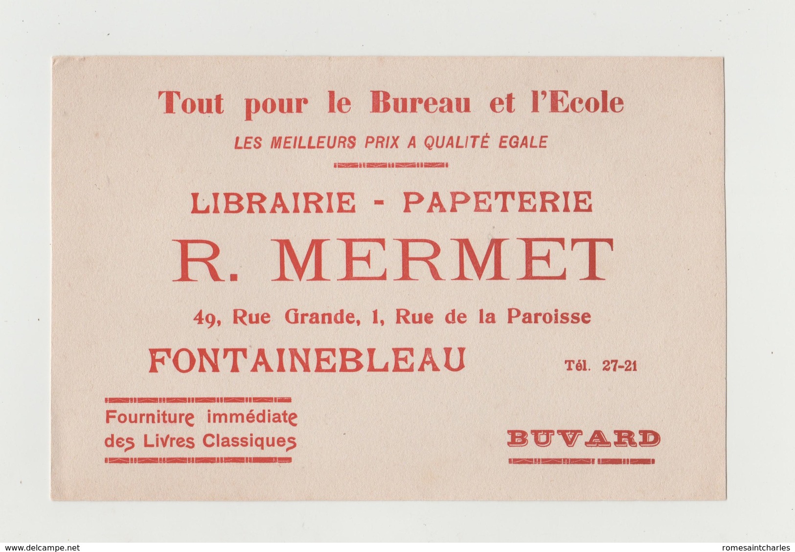 BUVARD LIBRAIRIE PAPETERIE R. MERMET , FONTAINEBLEAU - Papeterie