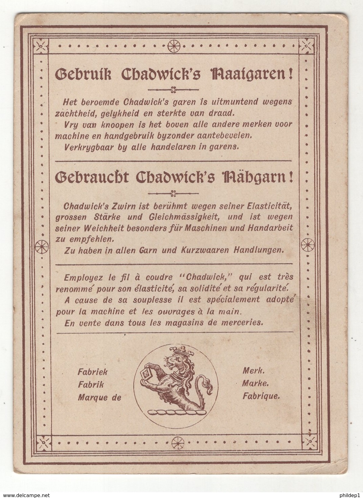 Chromo : Fil à Coudre "Chadwick's Sewing Cotton" (2) (chromo Anglais) (abîmé) - Autres & Non Classés