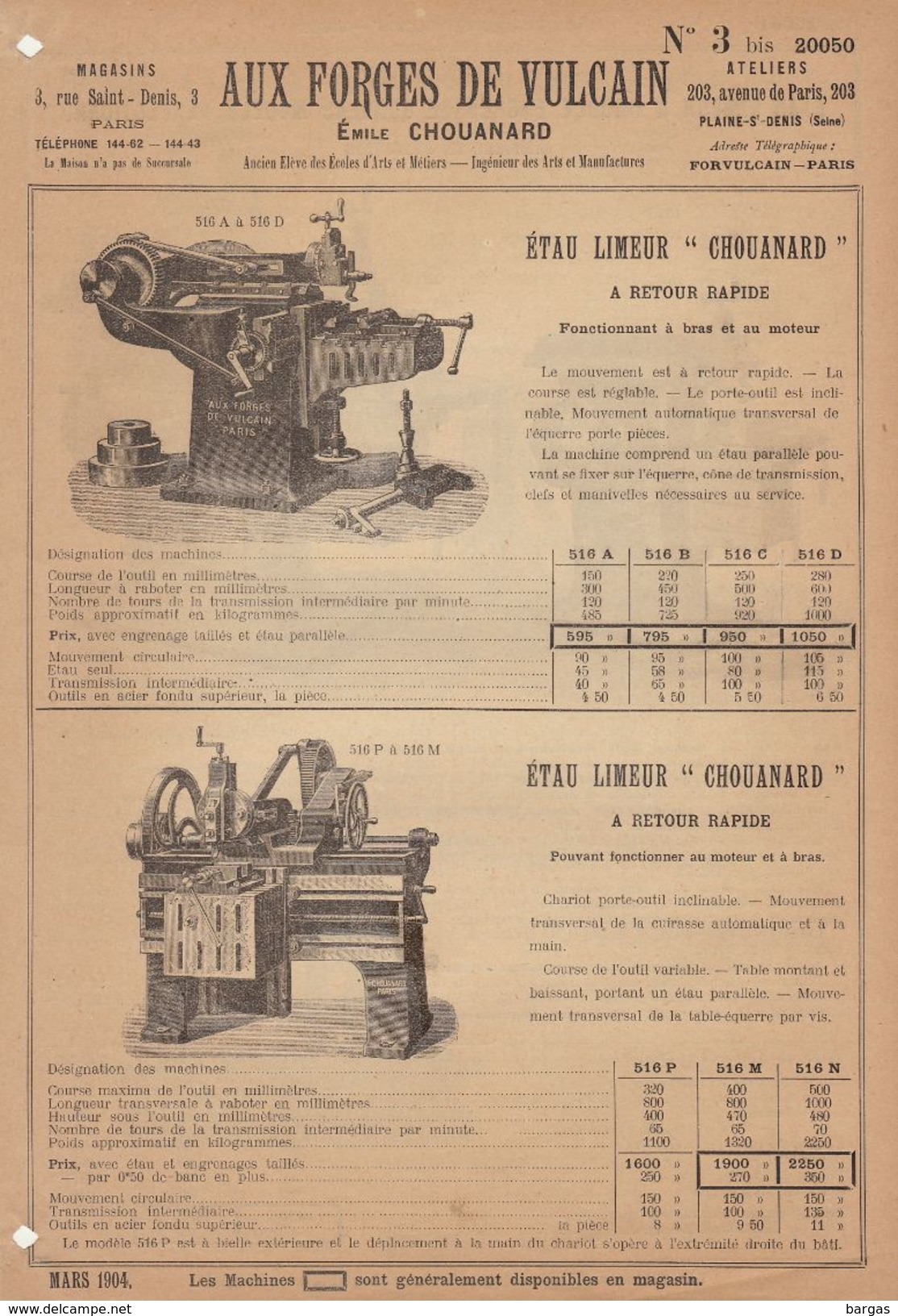 Catalogue Outil Aux Forges Du Vulcain Mars1904 étau Limeur Macine à Roboter Mortaiser - Autres & Non Classés