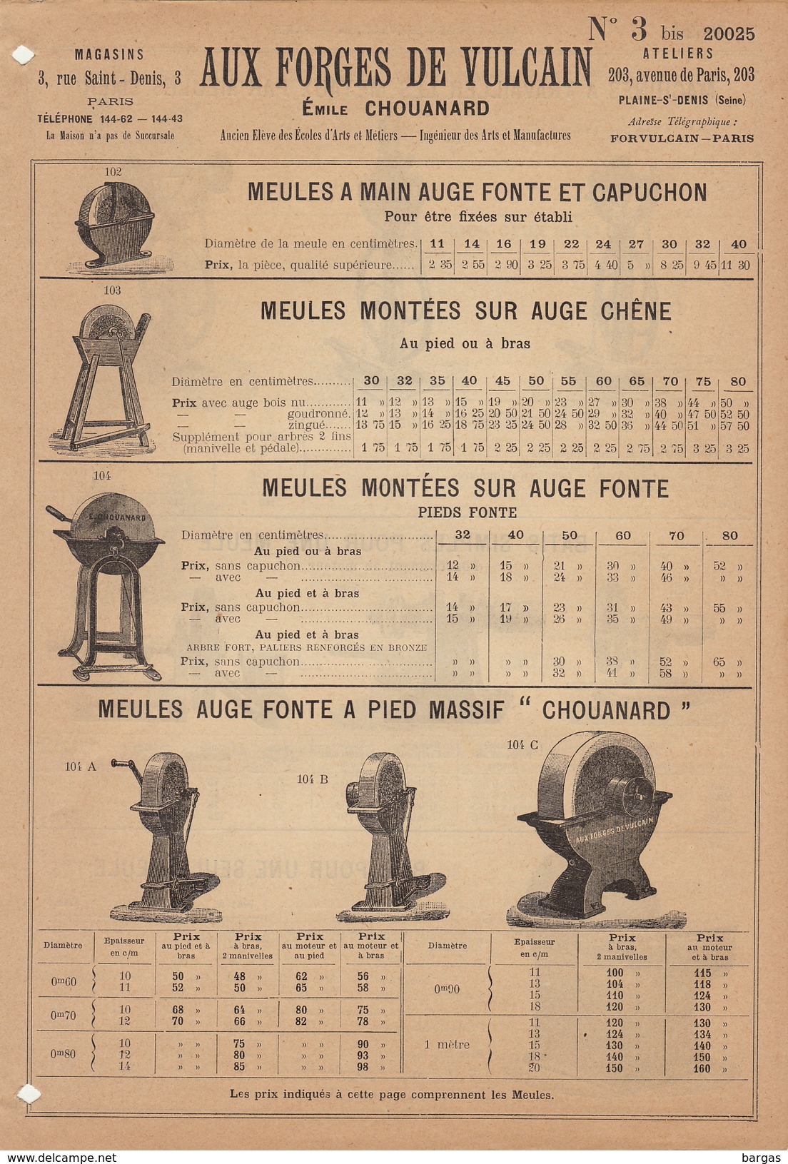 Catalogue Outil Aux Forges Du Vulcain 1904 Meule Polissoir - Autres & Non Classés