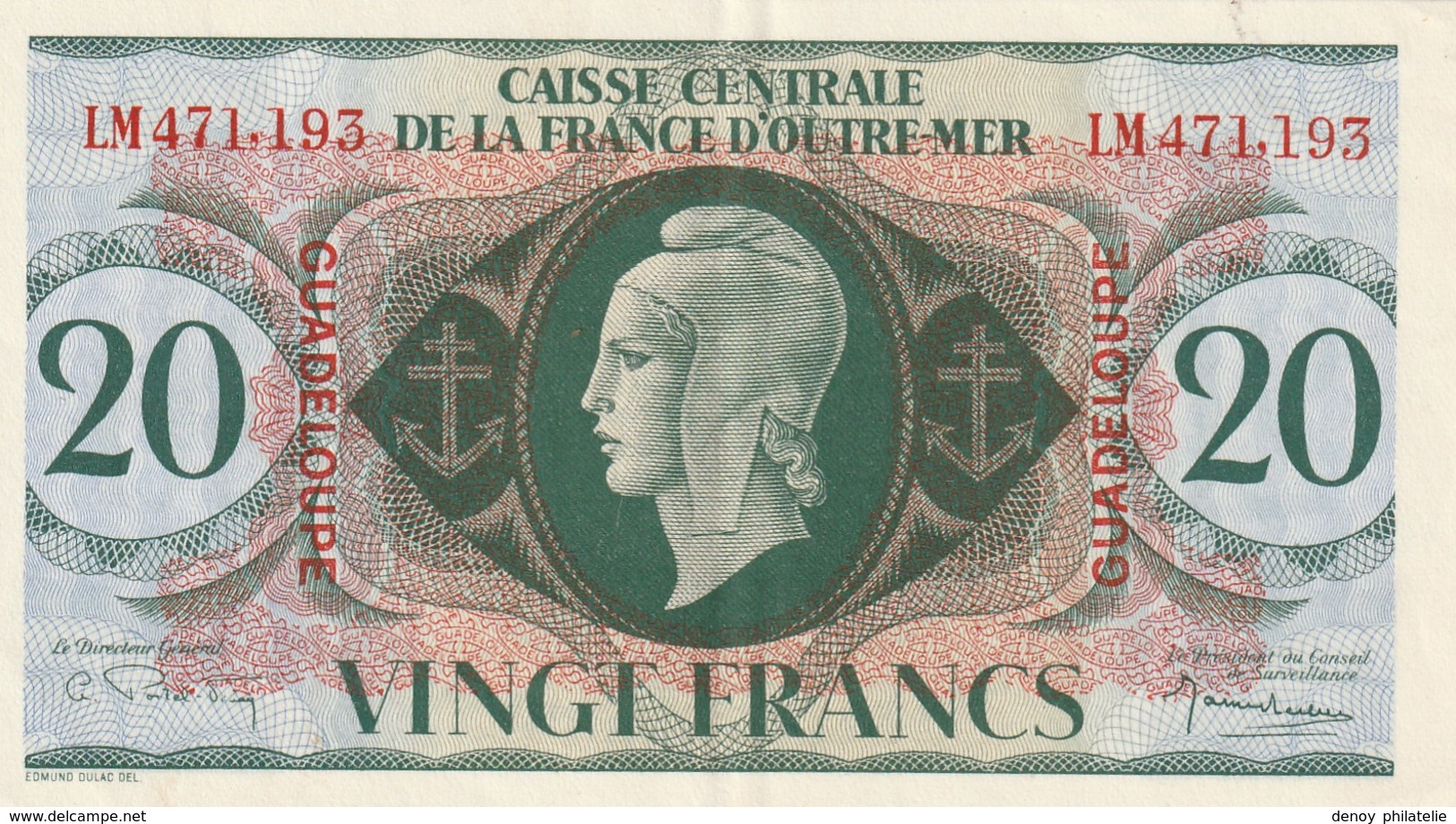 Billet De 20 Francs De Guadeloupe Caisse Centrale D'outre-mer , Juste Un Pli Central Ref K 125 - Other - America