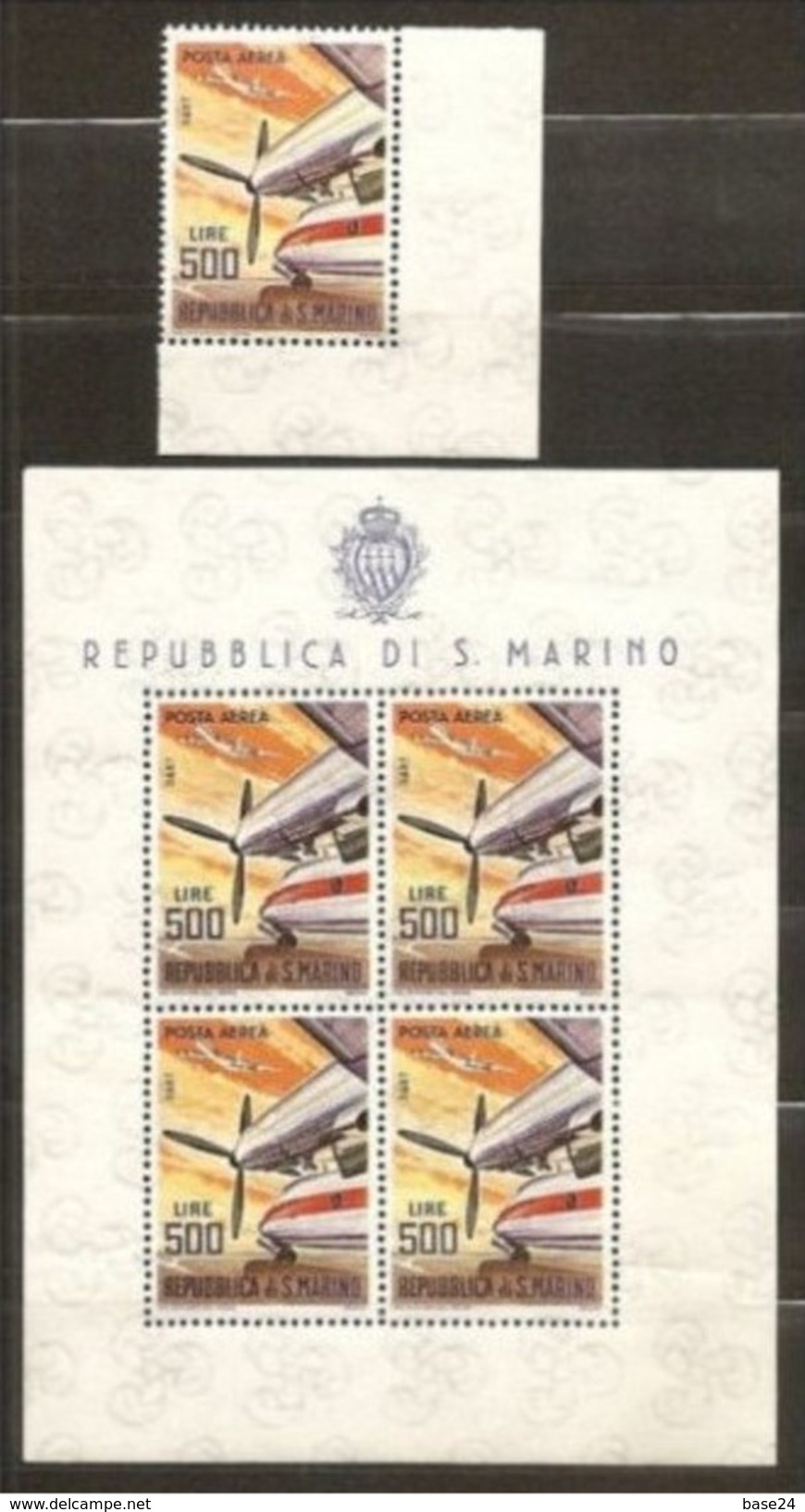 1965 San Marino Saint Marin 500L. AEREO Foglietto Di 4v. E 1 Serie MNH** Air Mail Souv. Sheet + Set - Blocchi & Foglietti