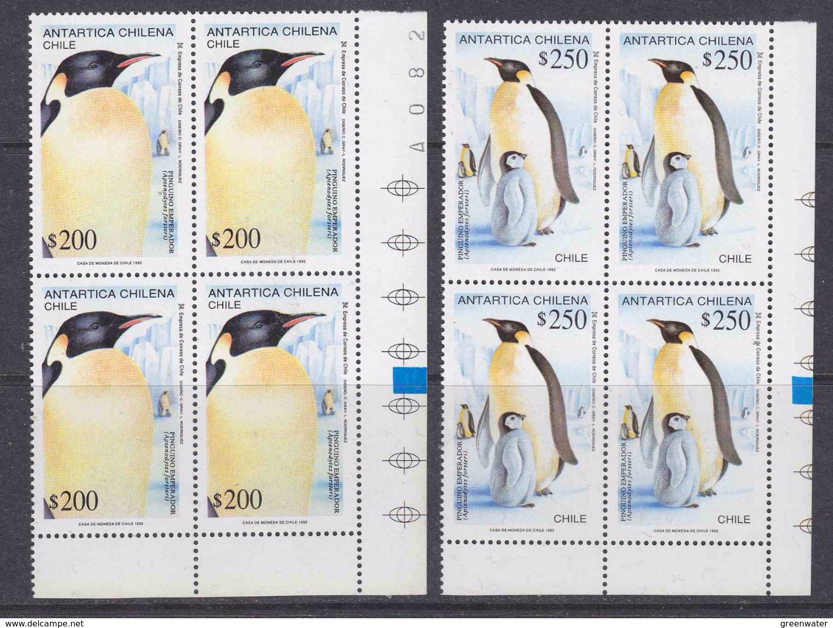 Chile 1992 Antarctica / Penguins 2v Bl Of 4 (corners)  ** Mnh (37153A) - Andere & Zonder Classificatie