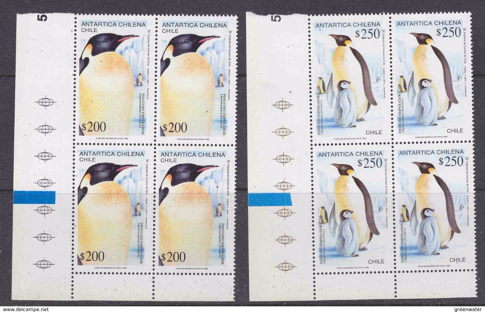 Chile 1992 Antarctica / Penguins 2v Bl Of 4 (corners)  ** Mnh (37153B) - Andere & Zonder Classificatie