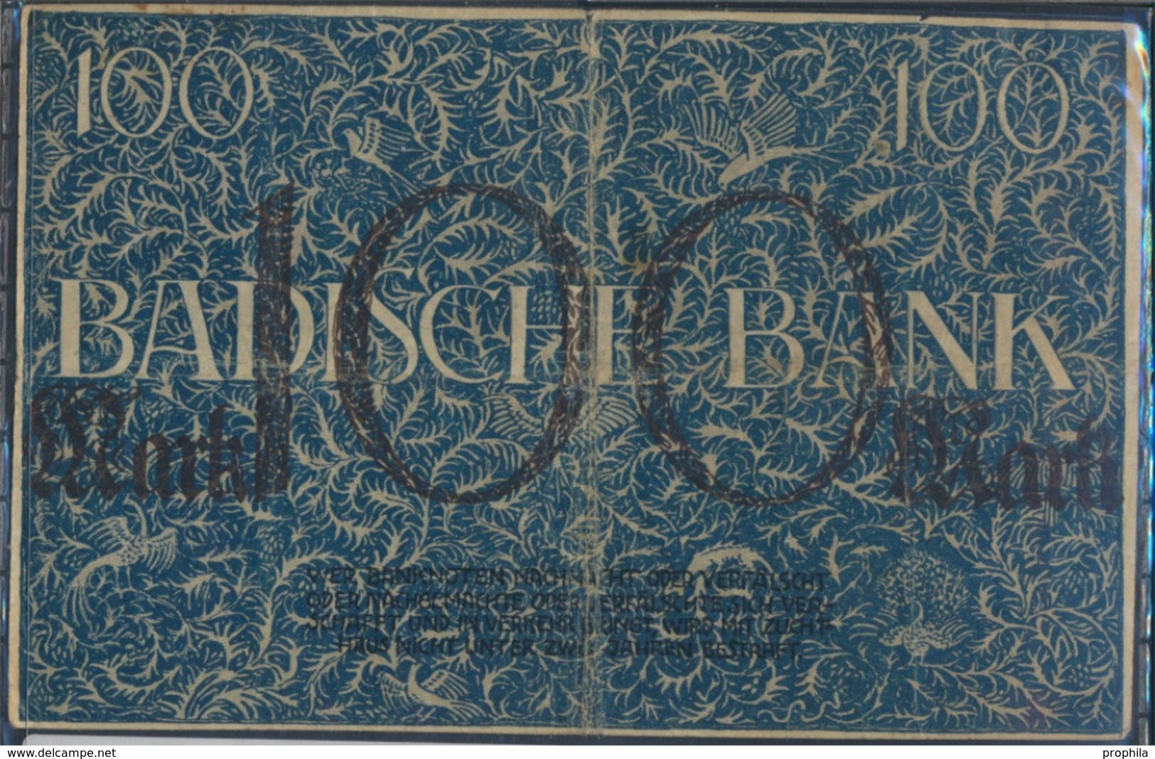 Baden Rosenbg: BAD6 Länderbanknote Badische Bank Gebraucht (III) 1918 100 Mark (8087409 - 100 Mark