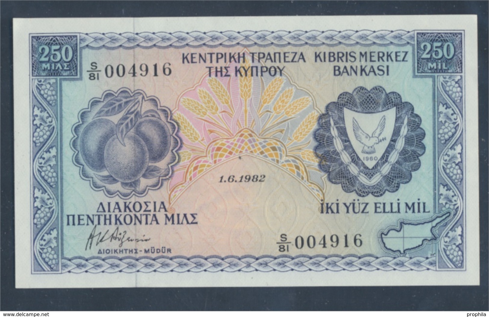 Zypern Pick-Nr: 41c (1.6.1982) Bankfrisch 1982 250 Mils (8017983 - Cyprus