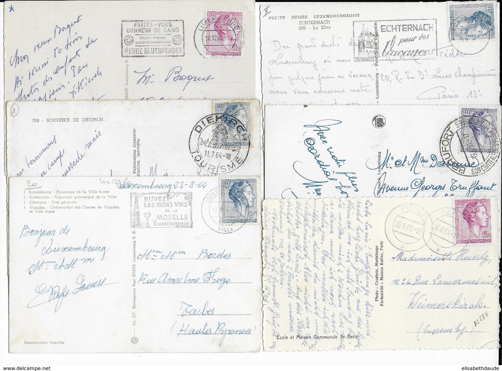 LUXEMBOURG - ANNEES 1960 - ENSEMBLE De 19 CARTES POSTALES  Avec OBLITERATIONS TOURISTIQUES, MECA, ... - Typ Diadem