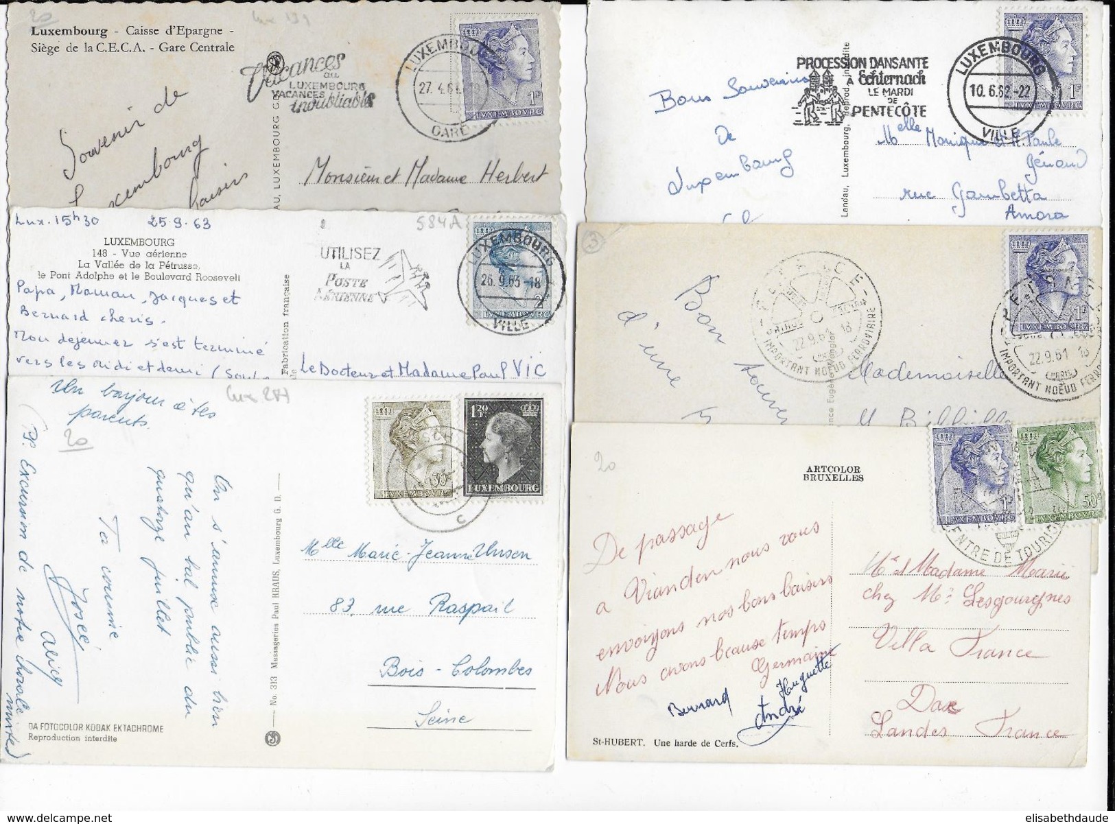 LUXEMBOURG - ANNEES 1960 - ENSEMBLE De 19 CARTES POSTALES  Avec OBLITERATIONS TOURISTIQUES, MECA, ... - 1960 Charlotte, Diadeem