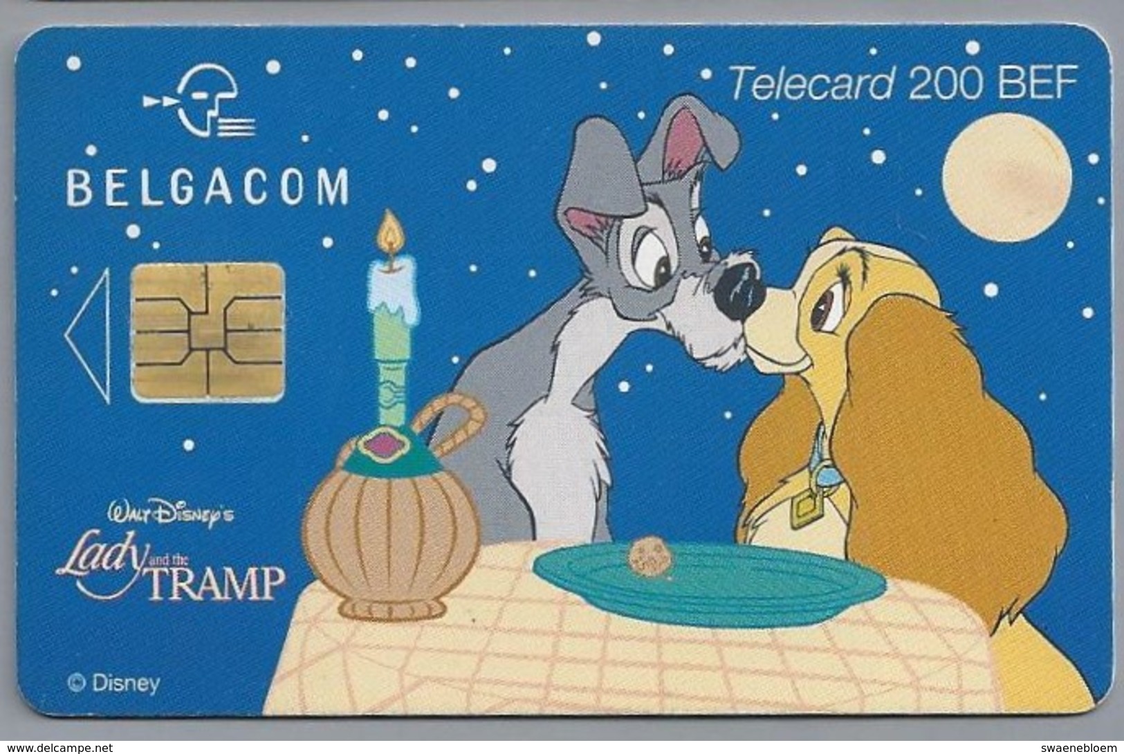 BE.- BELGIE. BELGIQUE. BELGACOM Telecard 200 BEF. Lady TRAMP. Walt Disney. 2 Scans - Disney