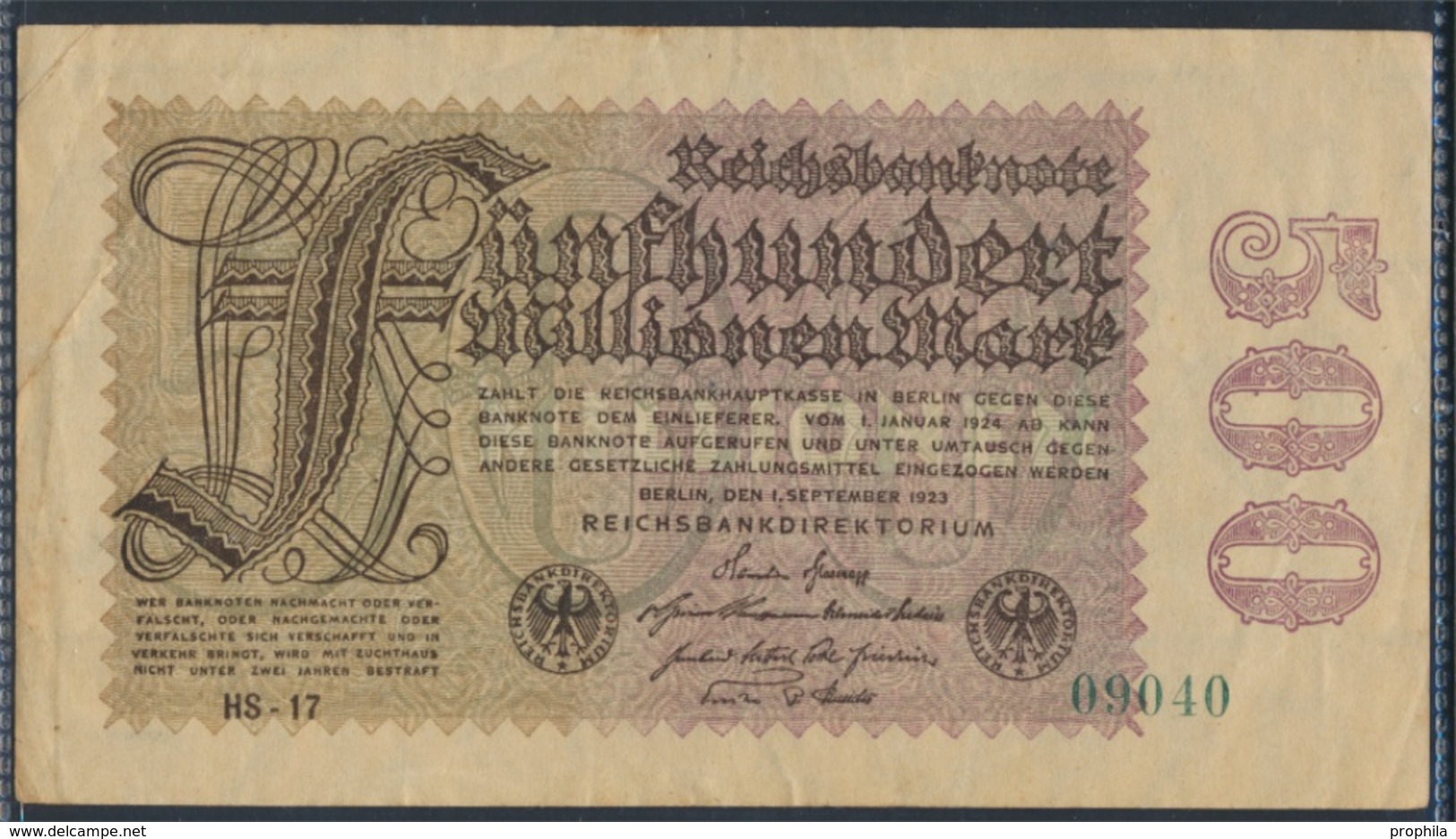 Deutsches Reich Rosenbg: 109c, Wz. Hakensterne, Firmendruck KN 5stellig Gebraucht (III) 1923 500 Mio. Mark (8590319 - 500 Miljoen Mark