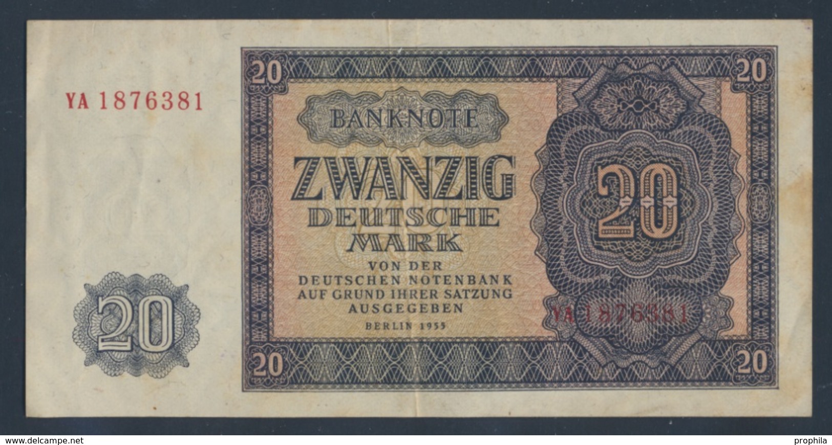 DDR Rosenbg: 351b KN 7stellig, Austauschnote, Serien: YA, YB, ZA Gebraucht (III) 1955 20 Deutsche Mark (9055421 - Andere & Zonder Classificatie