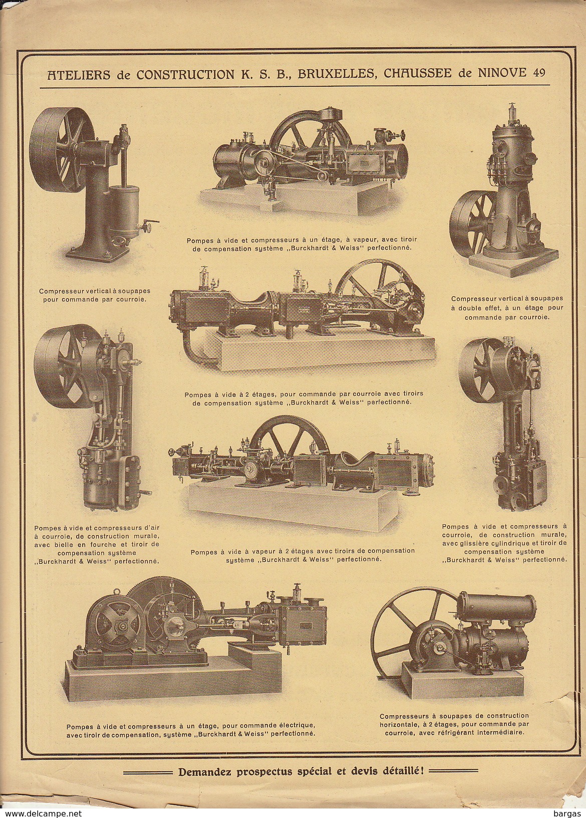 Publicité Recto Verso Pompe à Vide K.S.B. Bruxelles Klein Schanzlin Becker Frankenthal Palatinat - 1800 – 1899