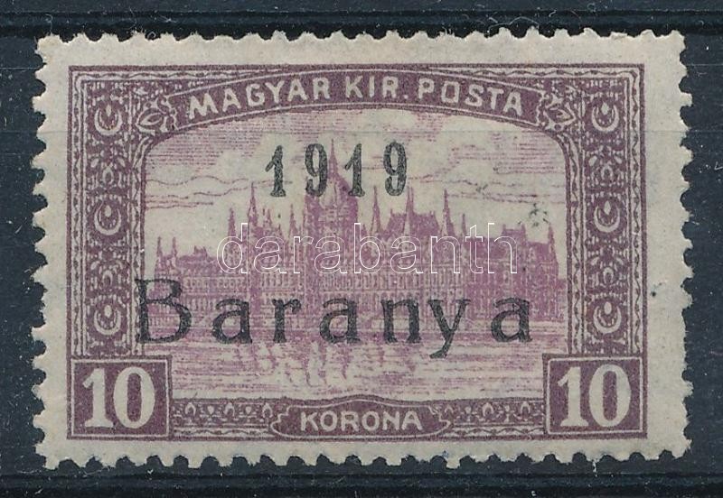 ** 1919 Baranya 10K Antikva Számmal, Bodor Vizsgálójellel (44.000) - Altri & Non Classificati