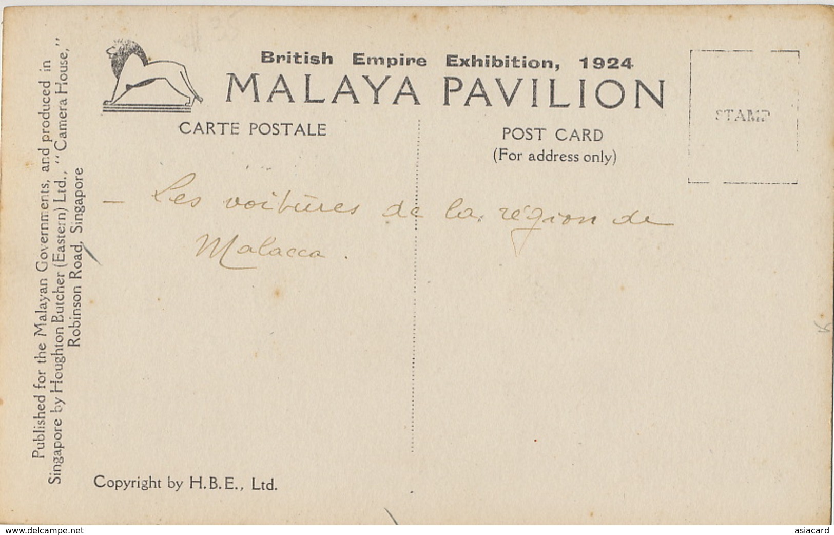 2320 Damar Collecting Station Kuala Pilah N.S. Malacca  Back British Empire Exhibition Malaya Pavilion 1924 - Malaysia