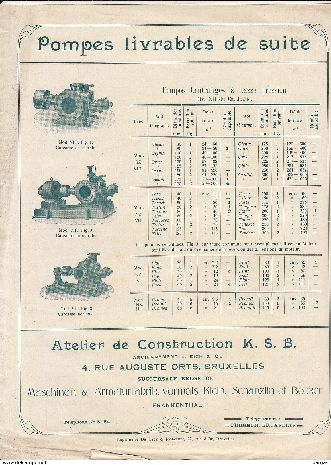 Catalogue De Pompe K.S.B. Bruxelles Frankenthal - 1800 – 1899