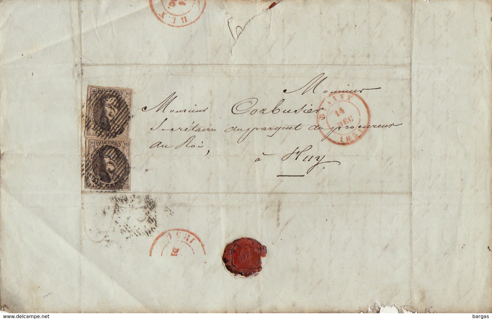 Lettre Document Lac 1851 Dinant Vers Huy - 1849-1865 Medallones (Otros)