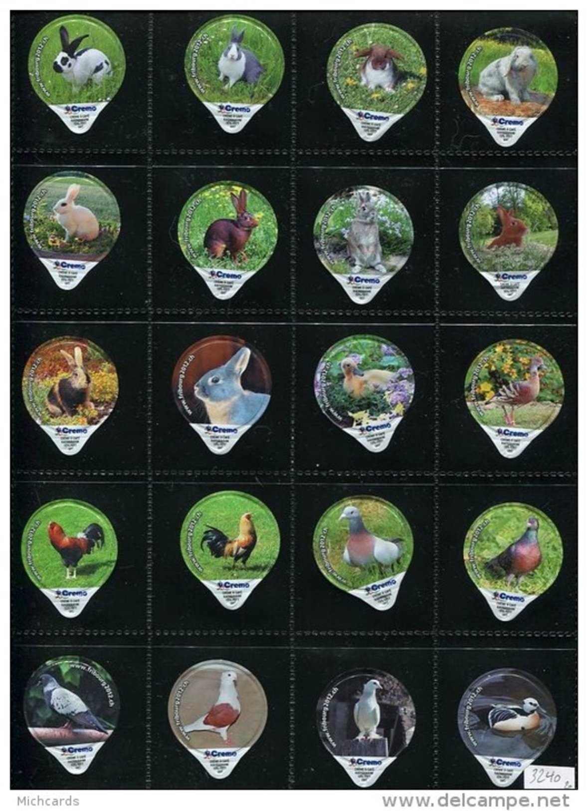 3240 - Fribourg 2012 (Lapin Coq Pigeon) Serie Complete De 20 Opercules Suisse Cremo - Milk Tops (Milk Lids)