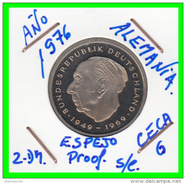 ALEMANIA - GERMANY -MONEDA DE 2.00 DM. THEODOR HEUSS - AÑO 1976- G CALIDAD PROOF S/C - 2 Marcos