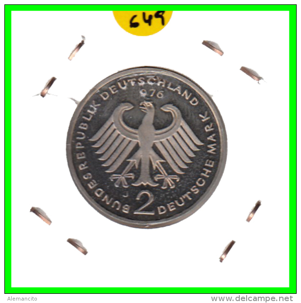 ALEMANIA - GERMANY -MONEDA DE 2.00 DM. THEODOR HEUSS - AÑO 1976-J  CALIDAD PROOF S/C - 2 Marcos