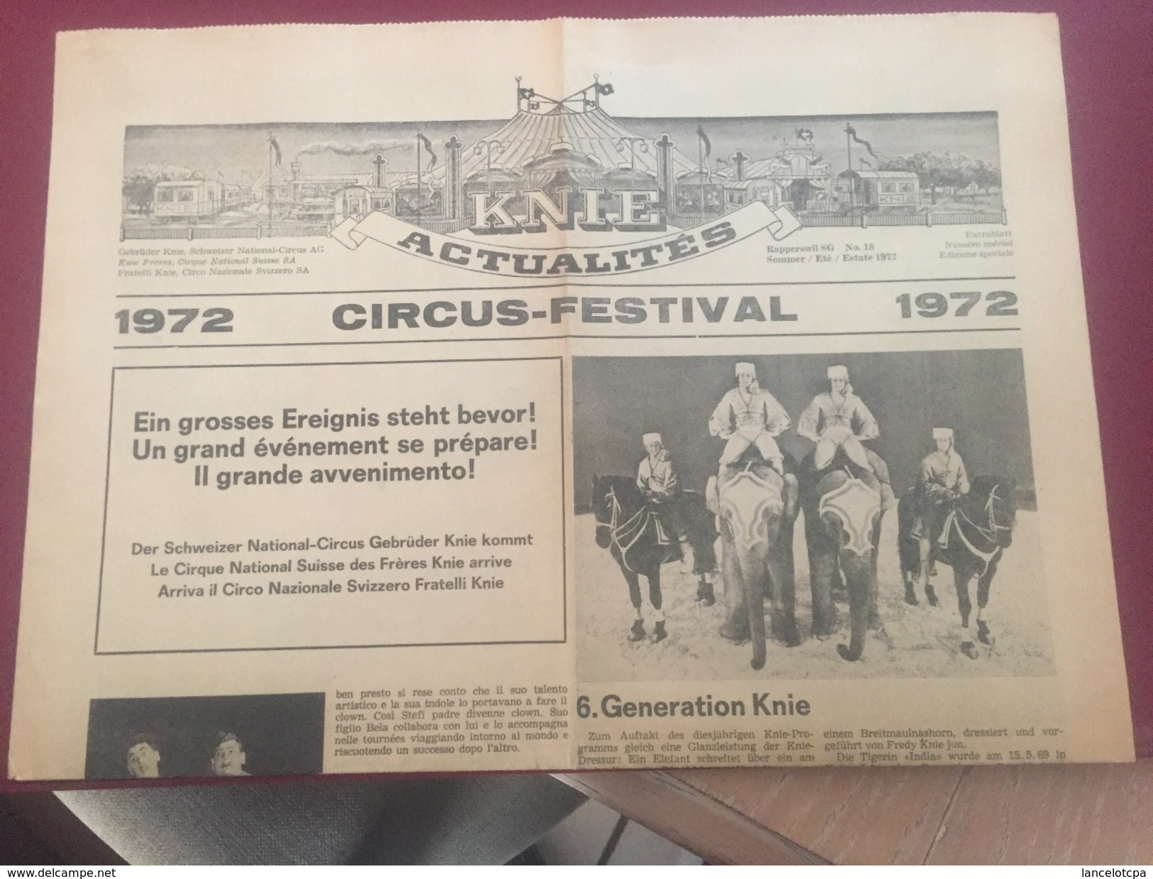 JOURNAL ACTUALITES DU CIRQUE KNIE - ETE 1972 - 1950 à Nos Jours