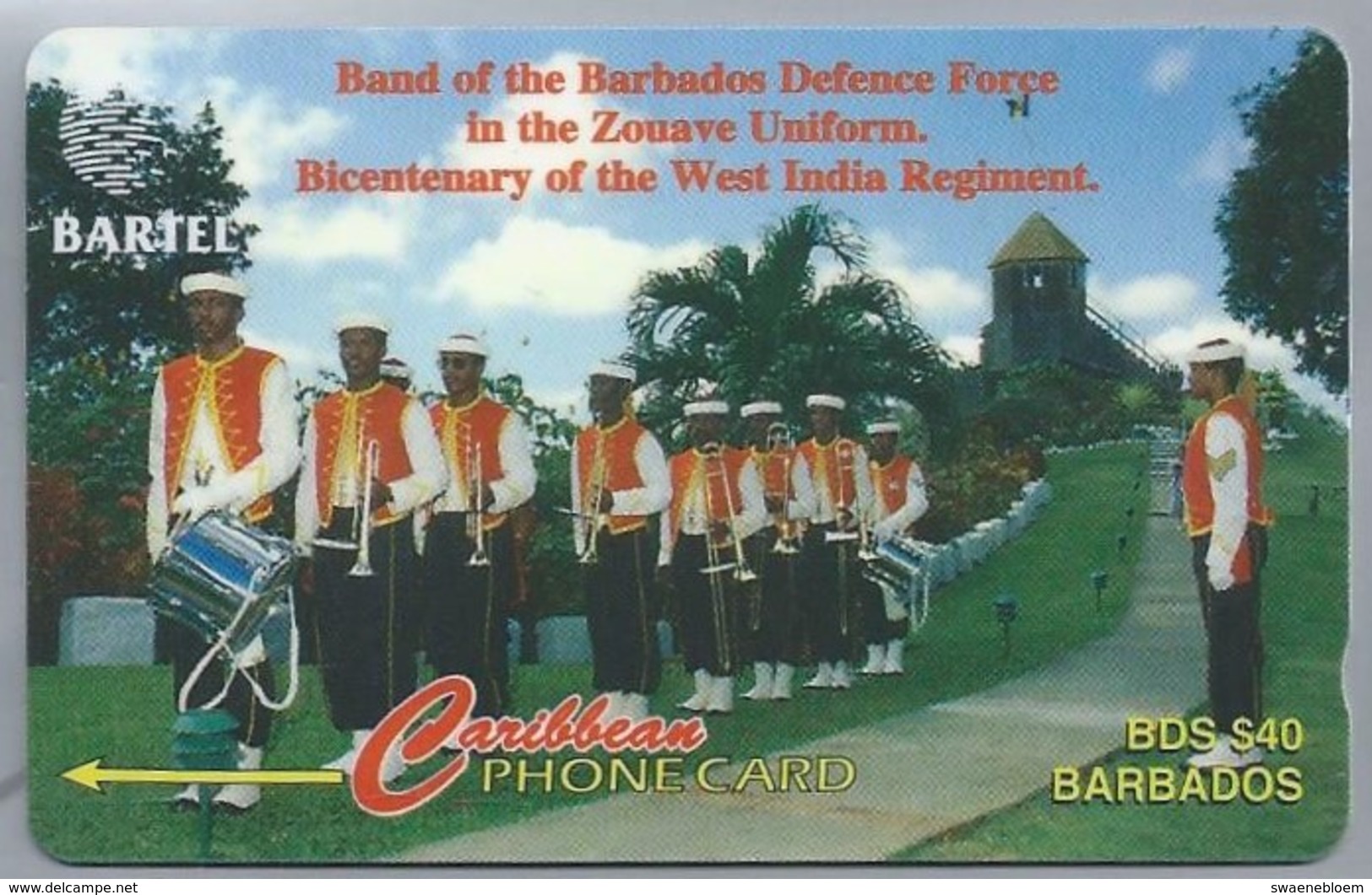 Telefoonkaart. Caribbean PHONE CARD. BARTEL. Band Of The Barbados Defence Force In The Zouave Uniform 2 SCANS - Antillen (Nederlands)