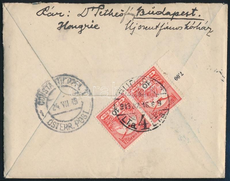 1913 Levél 2 X 10f Bérmentesítéssel Konstantinápolyba Az Osztrák Konzulátusra, 10 Cent Portóval - Altri & Non Classificati