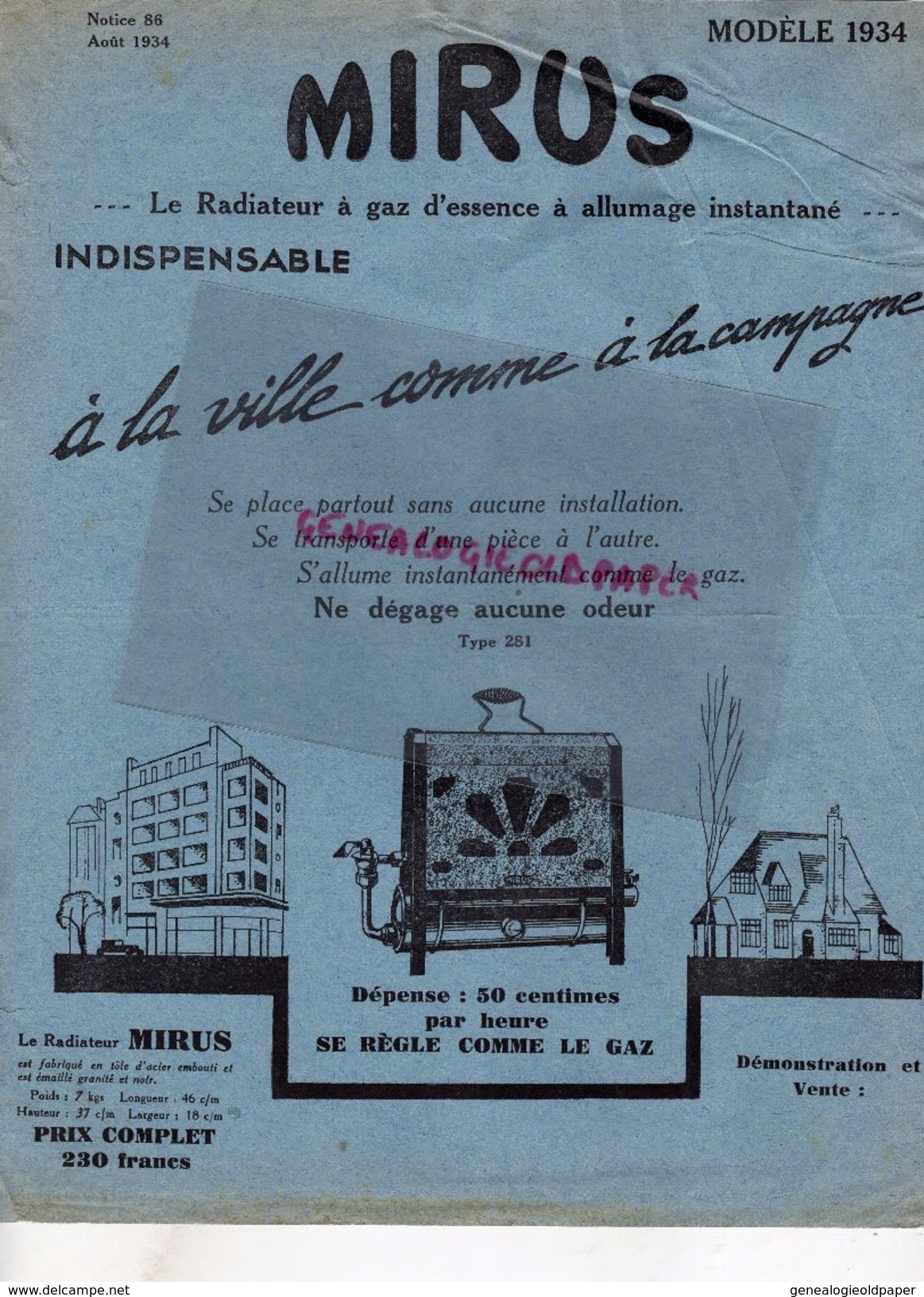 55 - TREVERAY-USINES LA COURNEUVE-FONDERIES FONDERIE AUBERVILLIERS- PUBLICITE MIRUS-RADIATEUR A GAZ- 1934 - Werbung