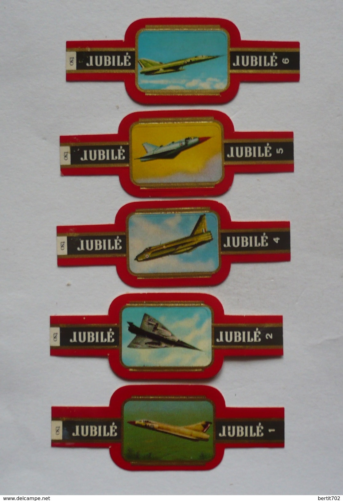 Lot  De 5 Bagues De Cigare JUBILE- AVIONS ( 1-2-4-5- 6 ) - Marque Et Type Au Verso - Bagues De Cigares