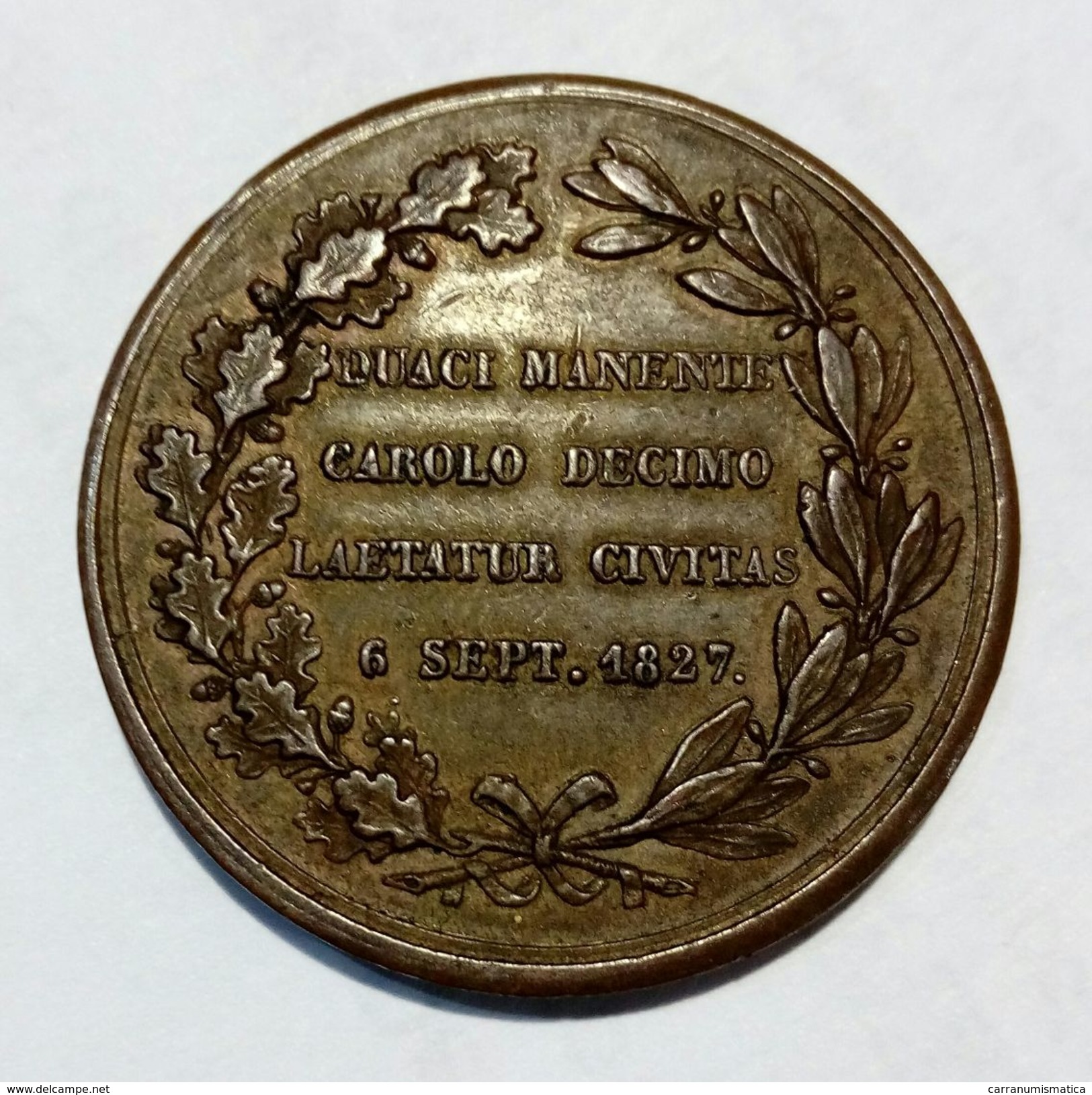 CHARLES X - Medaille En Bronze (1827 - 27mm) DUACI MANENTE CAROLO DECIMO ... - Royaux / De Noblesse
