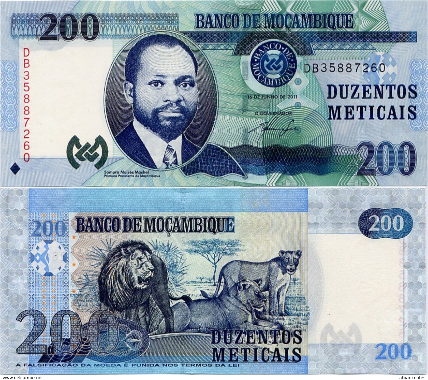 MOZAMBIQUE       200 Meticais       P-152       16.6.2011       UNC - Mozambico