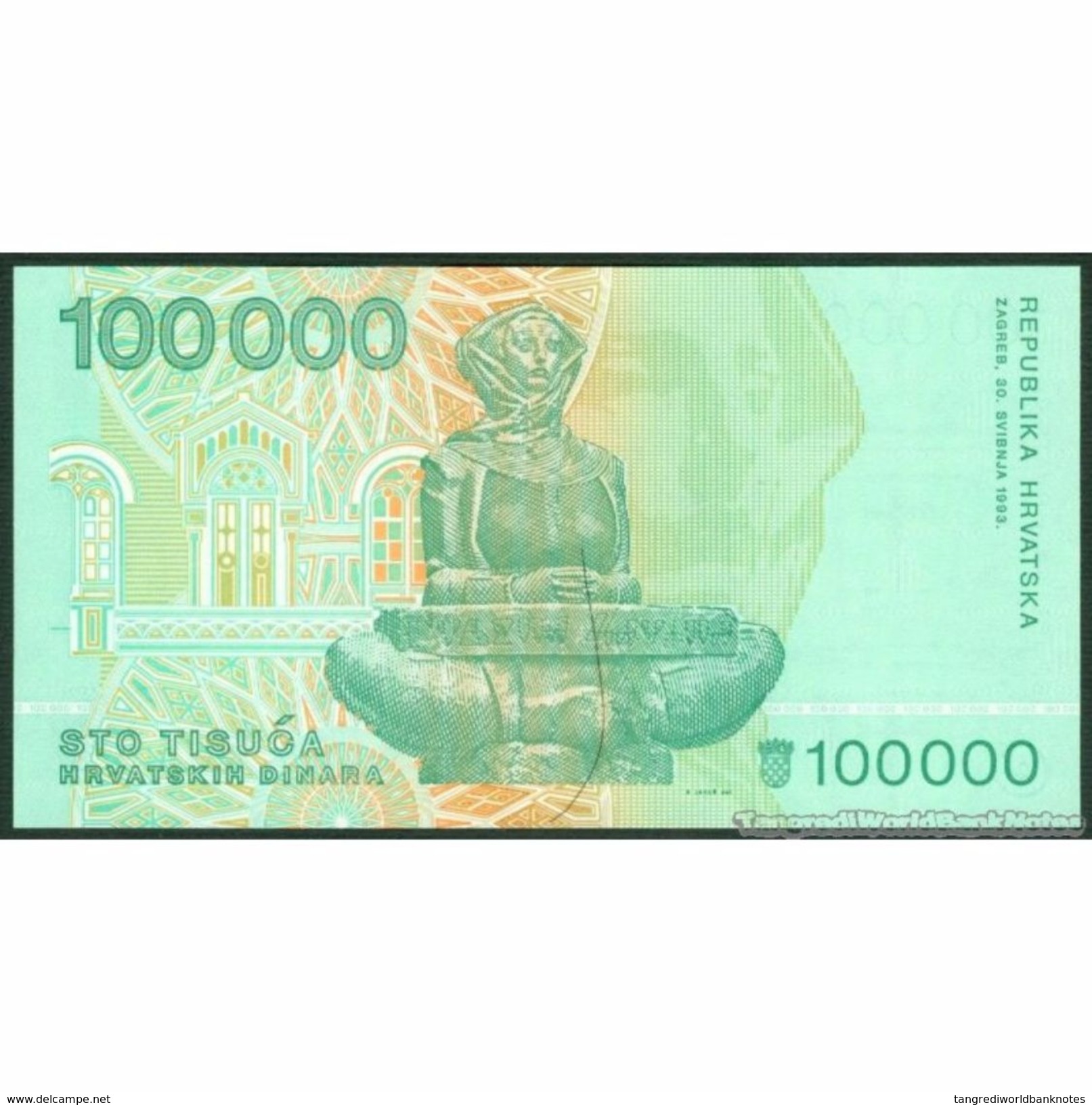 TWN - CROATIA 27a - 100000 100.000 Hrvatskih﻿ Dinara 30.5.1993 UNC - Croazia