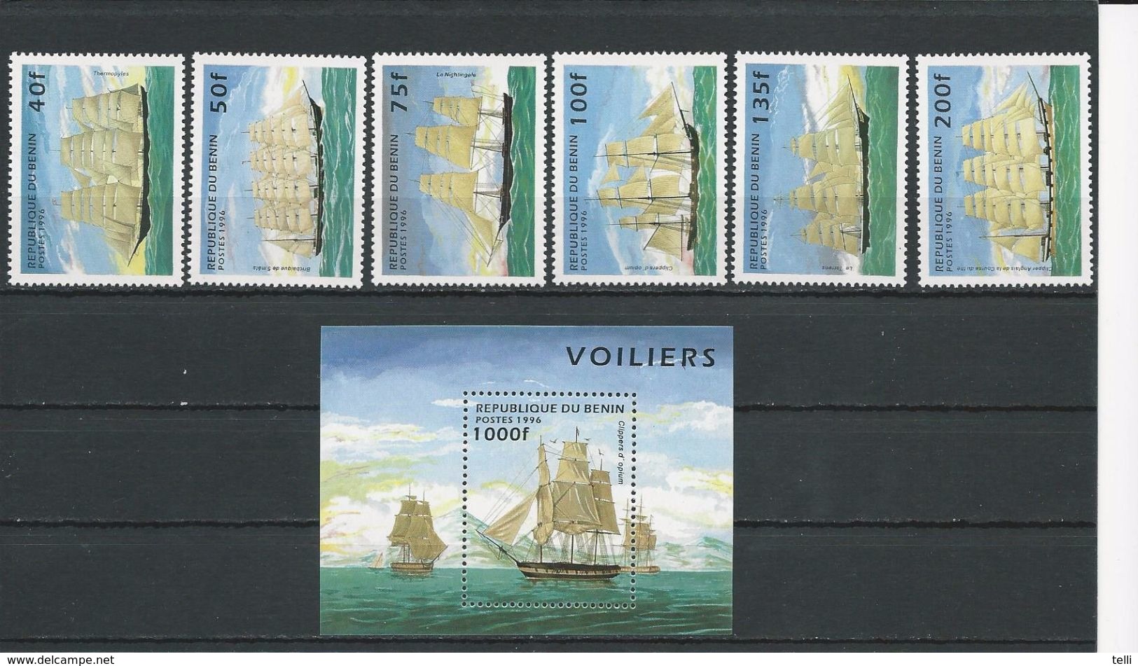 BÉNIN Scott 850-855,856 Yvert  710AH-710AL, BF29L (6+bloc) ** Cote 10,60$ 1996 - Bénin – Dahomey (1960-...)