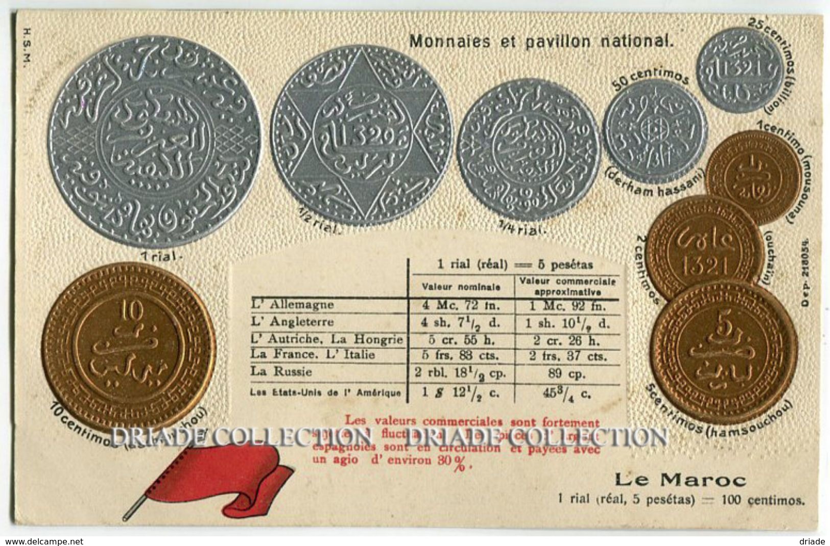 CARTOLINA CON RAPPRESENTAZIONE A RILIEVO MONETE PAVILLON NATIONAL MONNAIES LE MAROC RIAL - Monete (rappresentazioni)