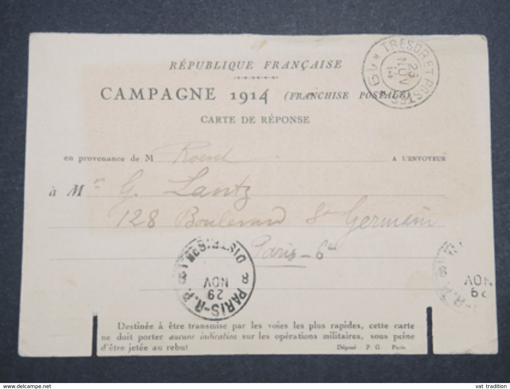 FRANCE - Carte FM Réponse Voyagé En 1914 Pour Paris - L 10067 - Lettres & Documents