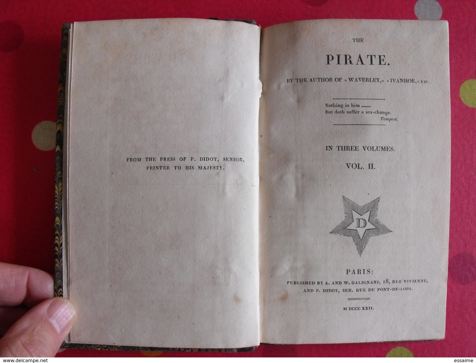 The Pirate. Quentin Durward (Ivanhoe). 3 Volumes Galignani, Didot, Paris, 1822. - 1800-1849