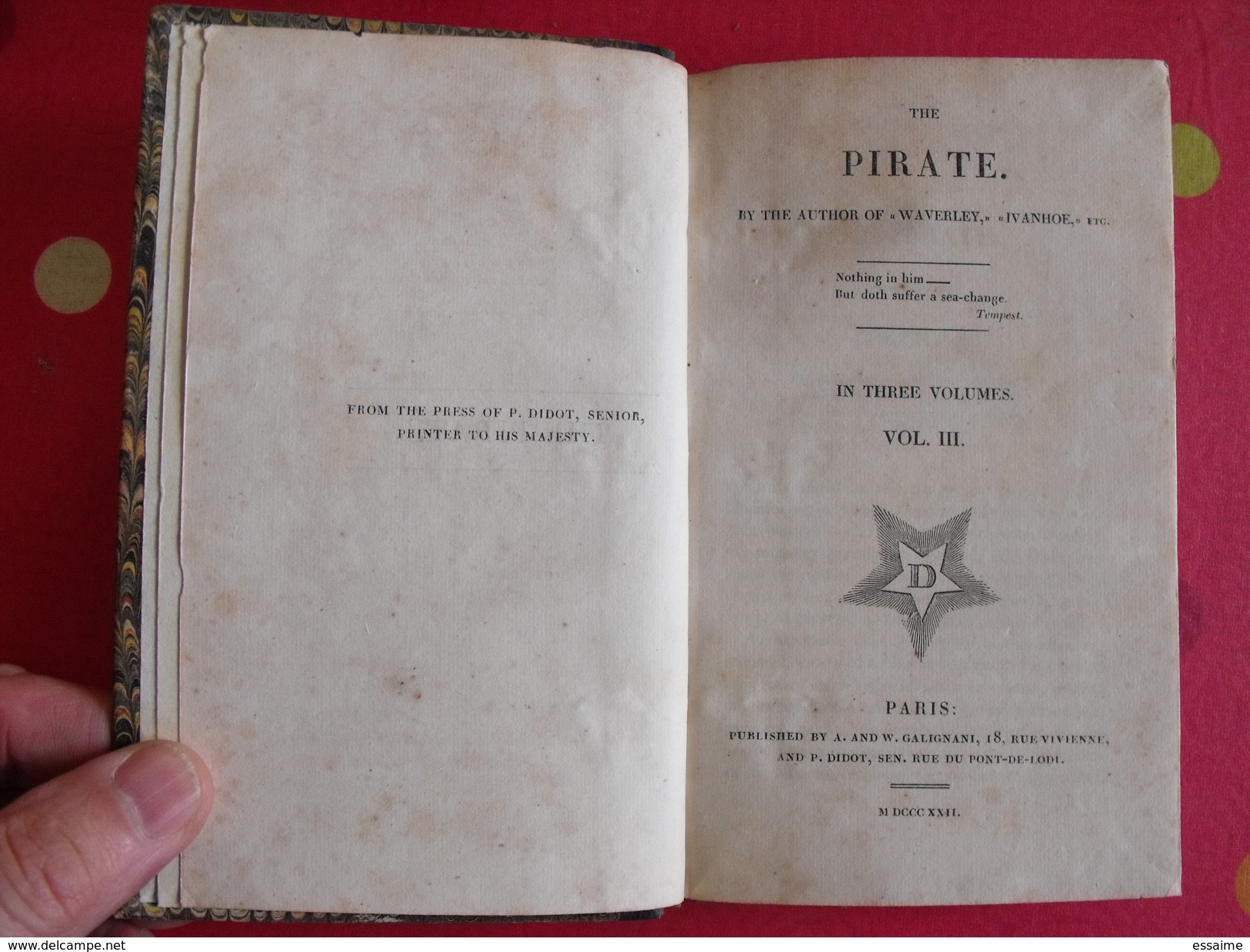 The Pirate. Quentin Durward (Ivanhoe). 3 Volumes Galignani, Didot, Paris, 1822. - 1800-1849