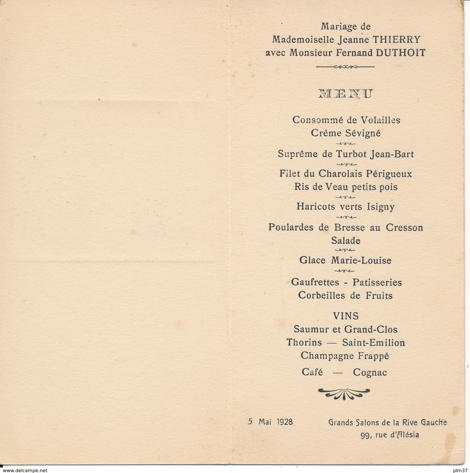 Menu Dépliant 1928 - Paris - 2 Scans - Menus