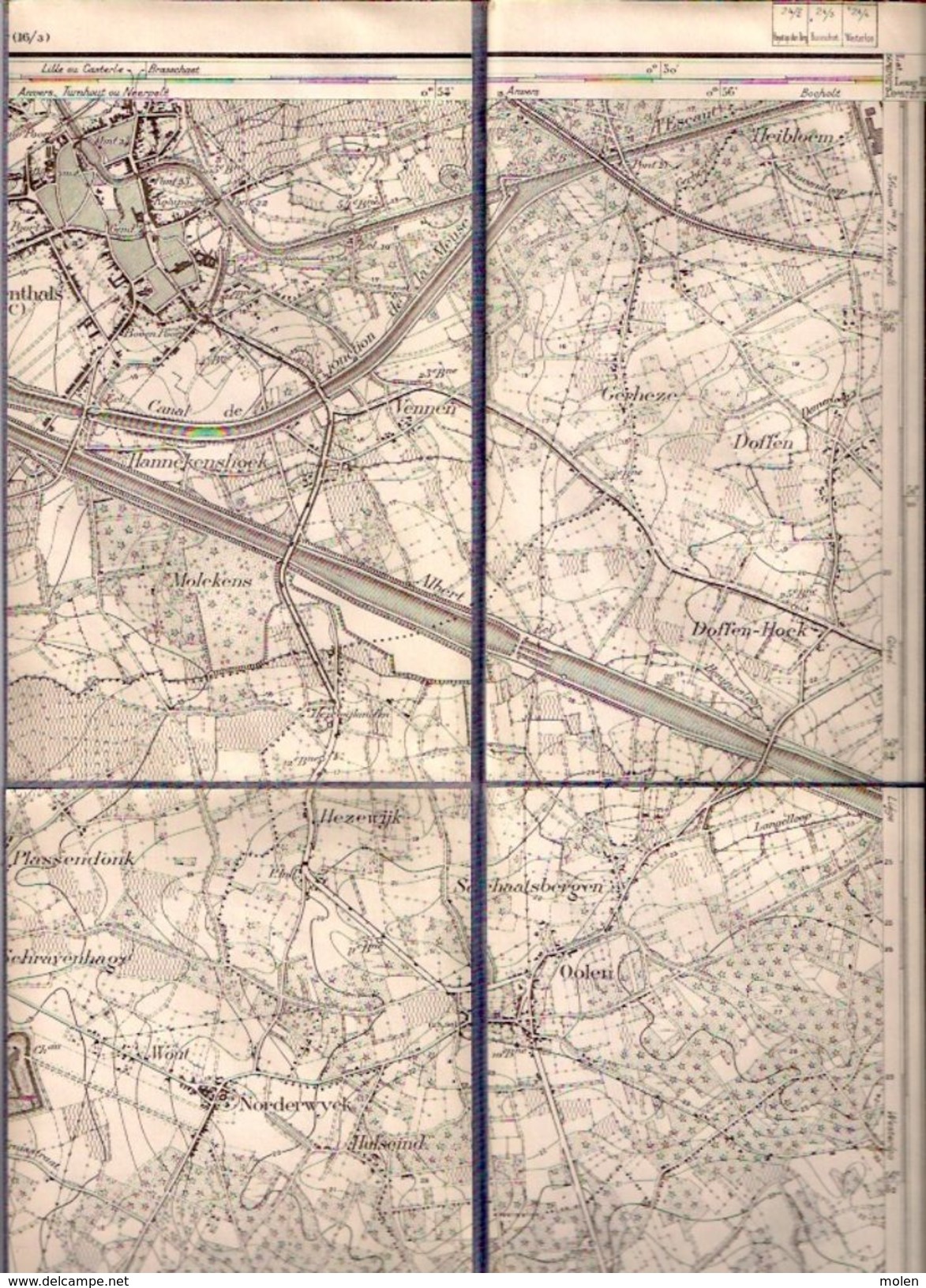 STAFKAART 16/7 Situatie 1863 HERENTALS WIEKEVORST OLEN ZANDKAPEL MORKHOVEN VOORTKAPEL NOORDERWIJK OOSTERWIJK S894 - Herentals