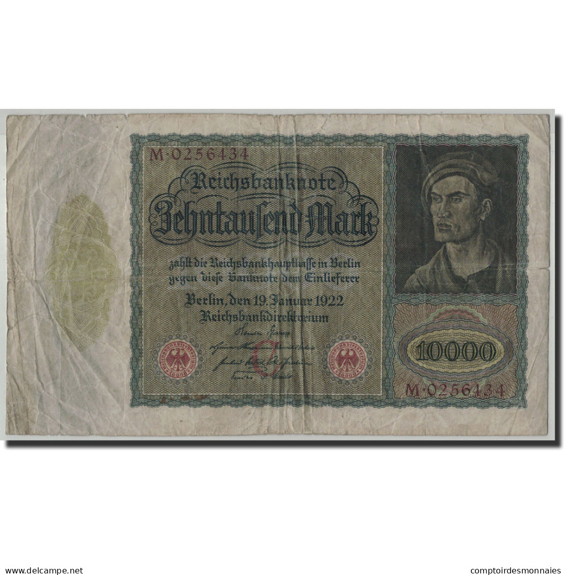 Billet, Allemagne, 10,000 Mark, 1922, 1922-01-19, KM:70, B - 10000 Mark
