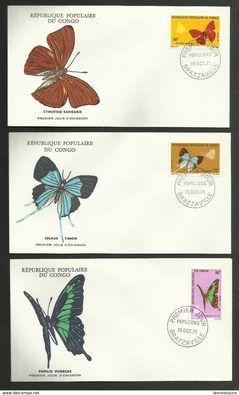 CONGO / Lot 3 Enveloppes FDC / BRAZAVILLE 1971 - Butterflies