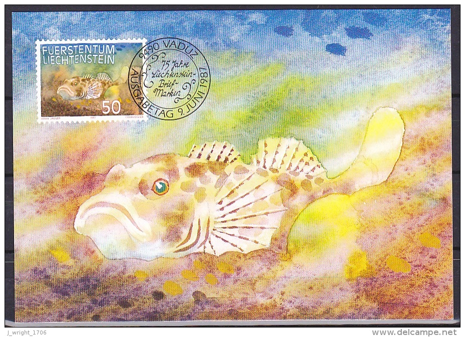 Liechtenstein (1987):- Fish 1st Series/Cottus Gobio (50 Rp):- MAXI CARD - Cartas Máxima