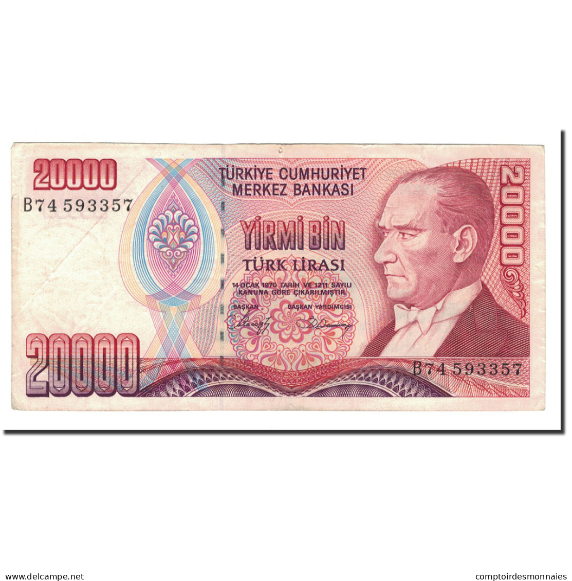 Billet, Turquie, 20,000 Lira, L.1970 (1988), 1970-10-14, KM:201, TTB - Turkije