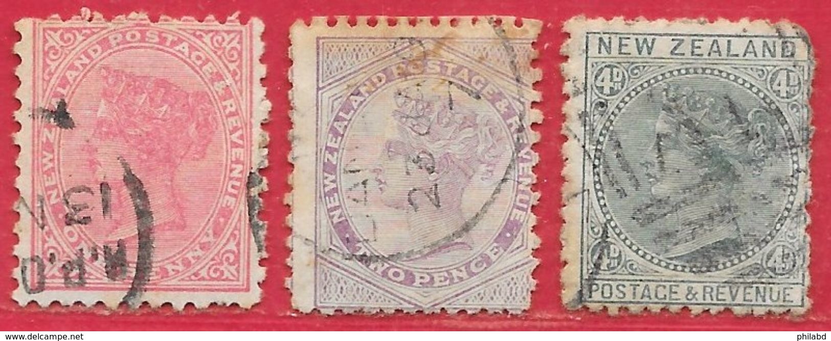 Nouvelle-Zélande N°60 1p Rose, N°61 2p Violet, N°63 4p Vert-bleu 1882 O - Used Stamps