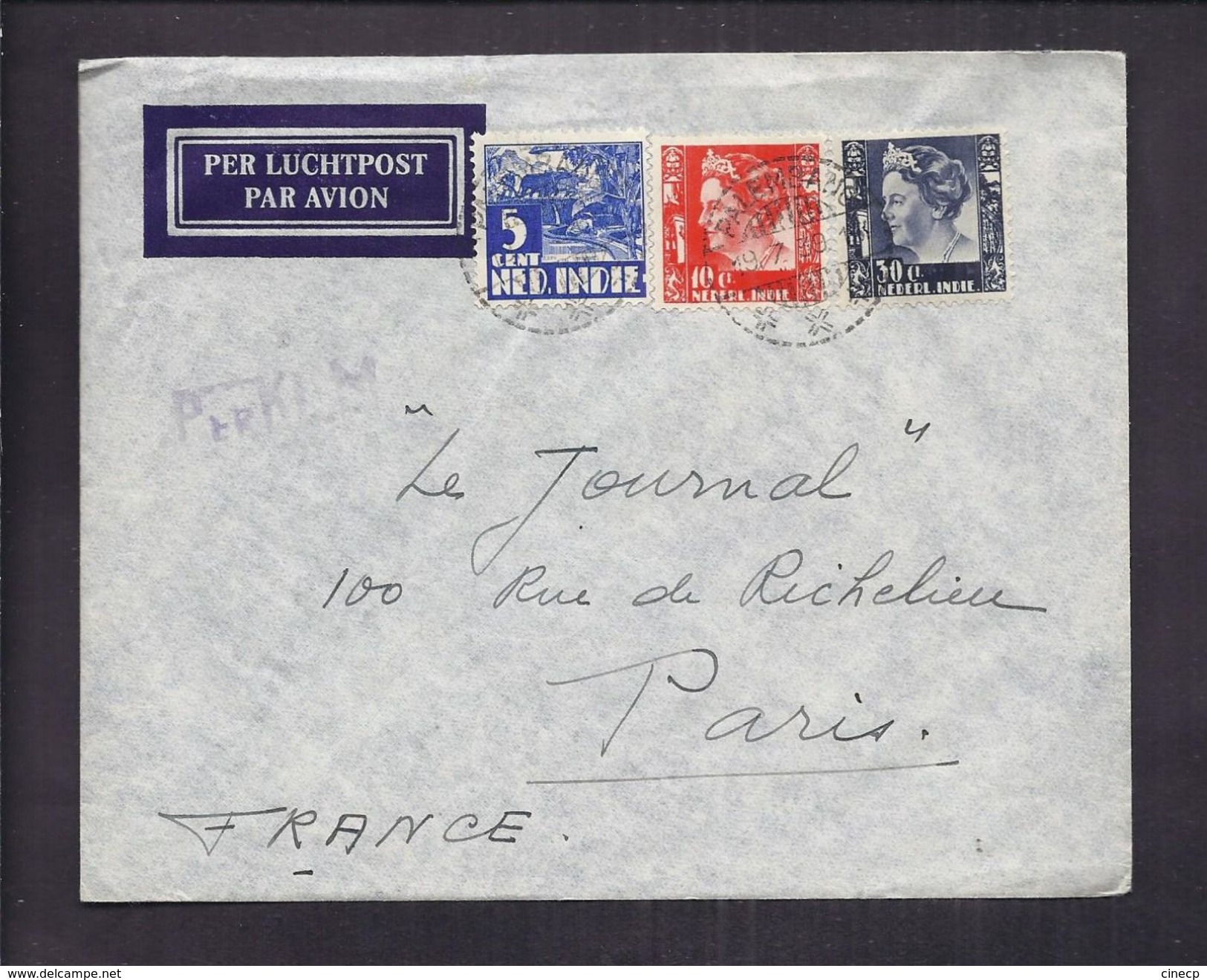 ENVELOPPE 1939 NEDERLANDSCH INDIE Palembang SUMATRA INDONESIE PAR AVION Timbres - Netherlands Indies