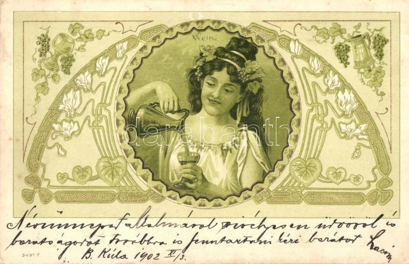 T2/T3 Wein / Wine, Art Nouveau Lady, Art Postcard, Litho  (EK) - Non Classificati