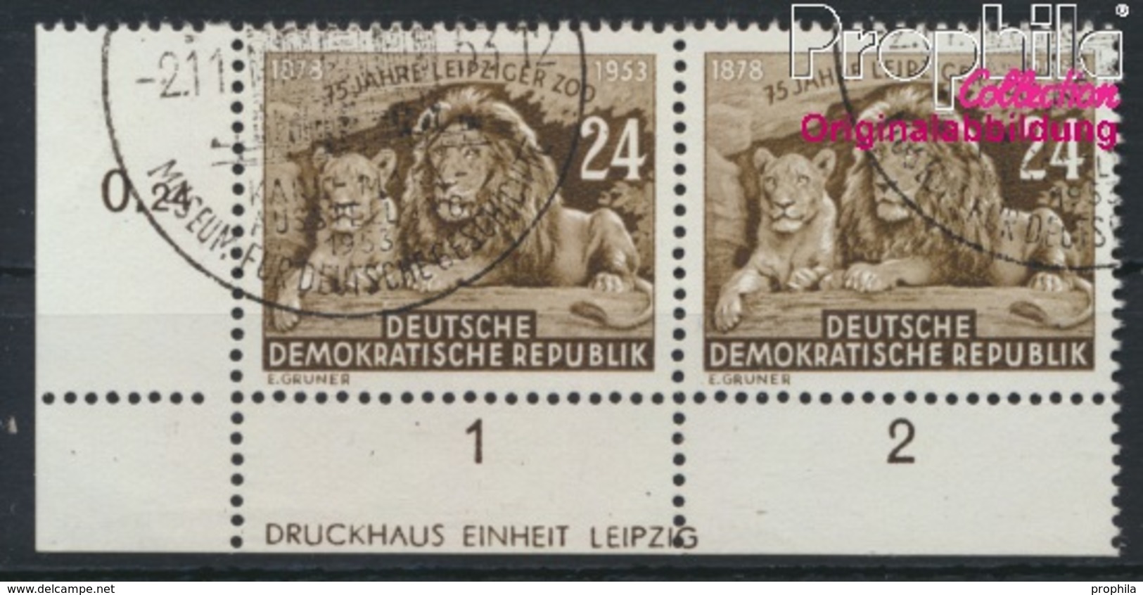 DDR 397X II DZ Mit Druckereizeichen (kompl.Ausg.) Gestempelt 1953 75 Jahre Leipziger Zoo (8927926 - Gebraucht