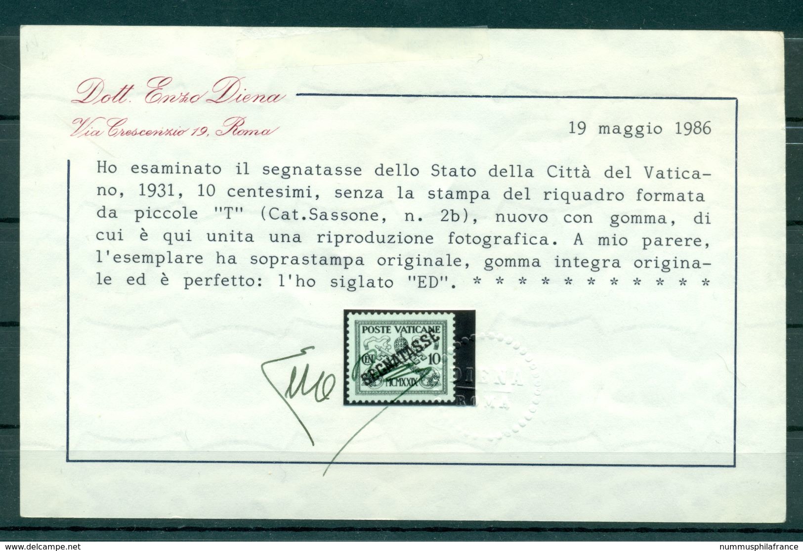 Vatican 1931 - Sassone N. 2 A Timbres-taxe - Pontificat De Pie XI - Postage Due