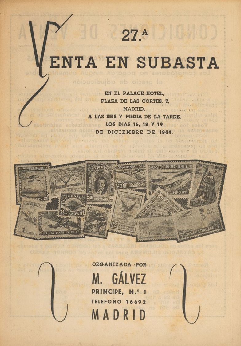 1 Subastas Nº26 Y Nº27. Miguel Gálvez, 1944. (magnífica Conservación). - Autres & Non Classés