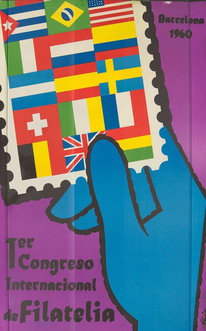 1 Cartel Del 1º CONGRESO INTERNACIONAL DE FILATELIA (Mir). Barcelona 1960. MAGNIFICO Y RARISIMO. - Autres & Non Classés
